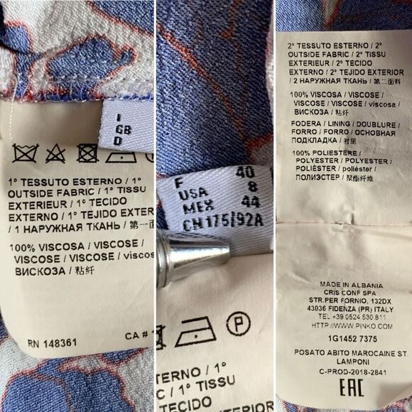 Pinko Floral Midi Dress in Blue & White Size 8 - Picture 10 of 12